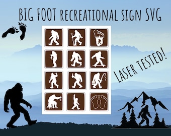 BIG FOOT Recreation Symbols brown white svg bundle, NPS hike svg, Hiking Camping Signs svg, national park sign svg, recreation outdoor icons