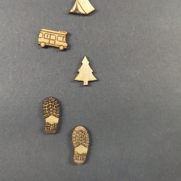 Wooden Pine Tree Pins, Boot map push pins, National Park push pins, Camper Push Pins, Hiking map push pins. Mix and match!