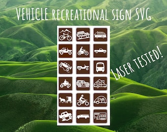 VEHICLE Recreation Symbols brown white SVG bundle, NPS hike svg, Hiking Camping Signs svg, national park sign, Jeep sign svg, camper sign