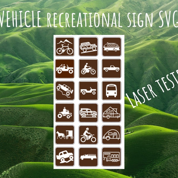 VEHICLE Recreation Symbols brown white SVG bundle, NPS hike svg, Hiking Camping Signs svg, national park sign, Jeep sign svg, camper sign