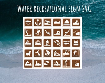 WATER Boating Recreation Symbols brown white SVG bundle, NPS hike svg, Hiking Camping Signs svg, national park sign svg, recreation outdoor