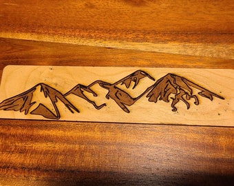 Laser Engraved Wooden Bookmark: Mountain Design