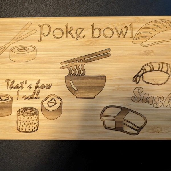Sushi cutting board, sushi board, sushi serving tray, sushi lover gift, small cutting board, engraved cutting board, bamboo sushi plate