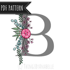 TEMPLATE Embroidery monogram initial ‘B’, Floral Pattern Template, Embroidery Design, pdf, hand embroidery, digital pattern only.