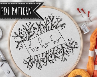 TEMPLATE Festive Banner ‘Ho ho ho’ Christmas Embroidery pattern, line art festive, xmas, Design, pdf, hand needlework, digital pattern only.