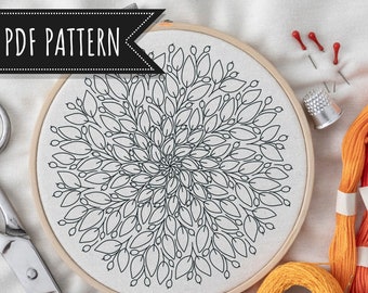 TEMPLATE floral leaf Embroidery pattern - Floral line art, mandala Design, pdf, hand needlework, digital pattern only.