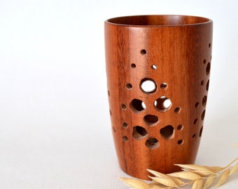 Wood vase - lovely hand turned goncalo alves decorative pierced wooden vase #1160