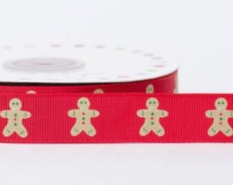 Christmas Ribbon - Gingerbread Red by Reel Chic 19mm Wide - Per Meter, FREE POSTAGE to UK
