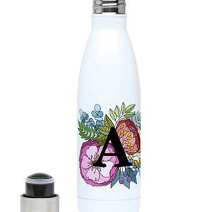 Garrafa de água 500ml Monograma floral / inicial / letra A com borda floral - design original de thingsbyanabelle