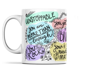 Positive pants mug with positive affirmations, pastel colours, mental health, mindfulness, anxiety gift1 original design