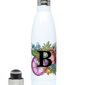 Garrafa de água 500ml Monograma floral / inicial / letra B com contorno floral - design original de thingsbyanabelle