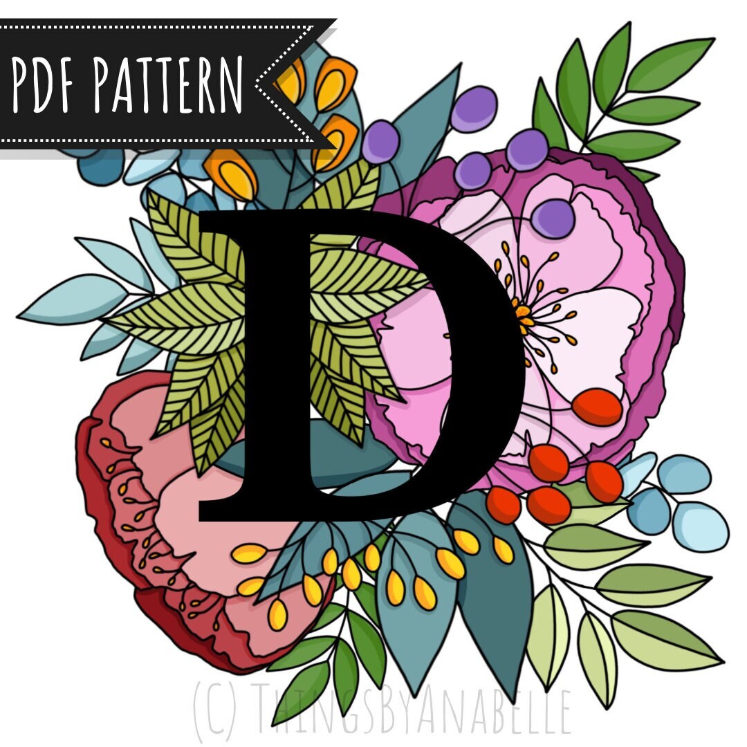 Monogram Initial D TEMPLATE Embroidery Monogram Initial ‘D’, Floral Pattern Template ...