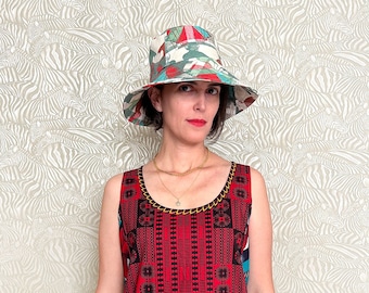 Vintage Cotton Canvas Reversible Bucket Hat. Sustainable Fashion Accessory, Limited Edition