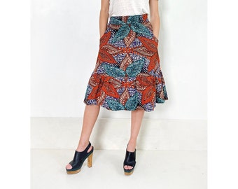 Colorful African Print Below Knee Summer Skirt