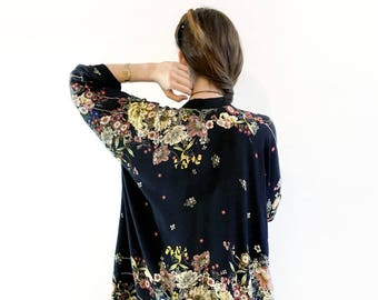 Black Floral Kimono, Boho Kimono, Kimono Jacket, Unique Black Kimono, Kimono Cardigan, Kimono Jacket, Elegant Boho Jacket