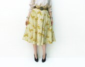 Horse Print Midi Skirt, Yellow African Print Skirt, Summer Clothing, Full Flared Skirt