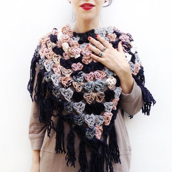Crochet Scarf, Hand Knit Wool Shawl, Unique Shawl for Women, Unique Gifts for Her, Wool Scarf, Triangle Scarf, Crochet Blanket Scarf