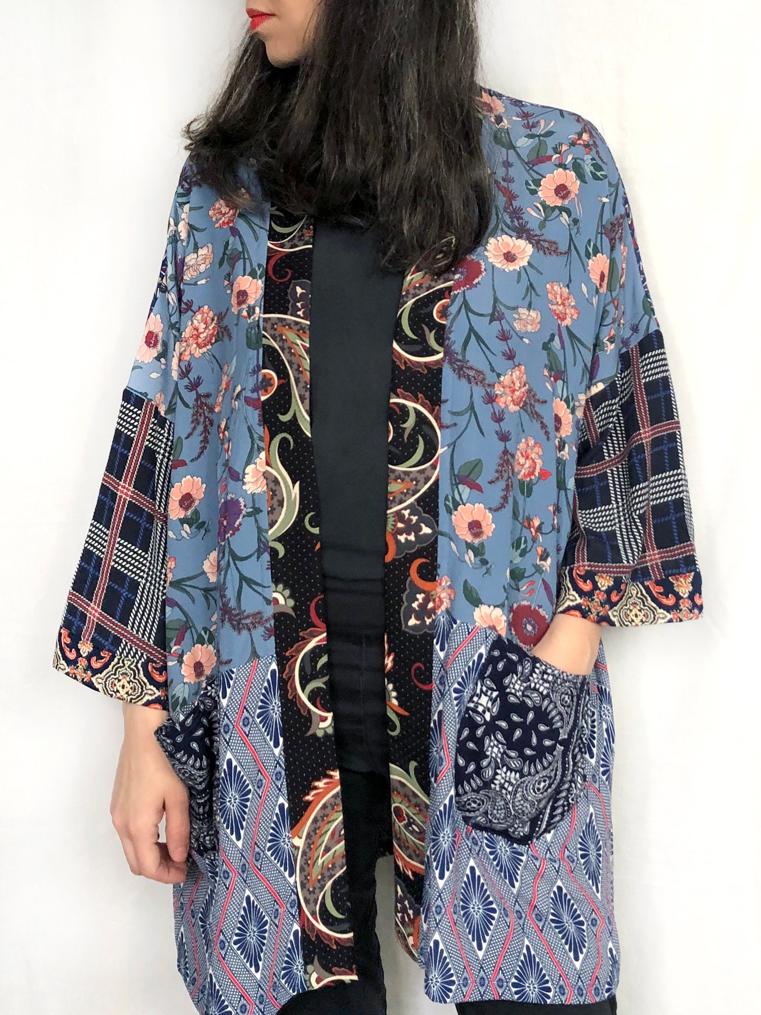 Everyday Blue Patchwork Kimono Back to Earth Kimono / M-L | Etsy
