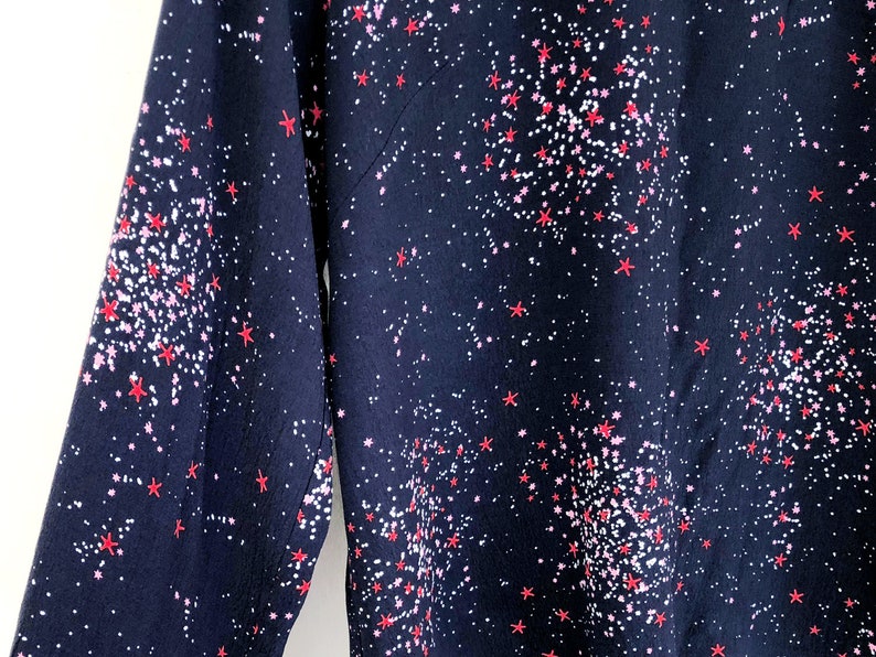 Soft Spring Tops Navy Star Print Blouse Midnight Blue Galaxy Print Shirt