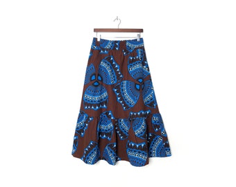 Blue and Brown Long Midi African Print Skirt / Last sizes