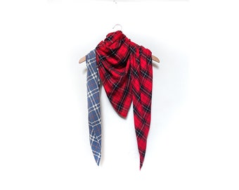 Red and Blue Plaid Soft Triangle Scarf