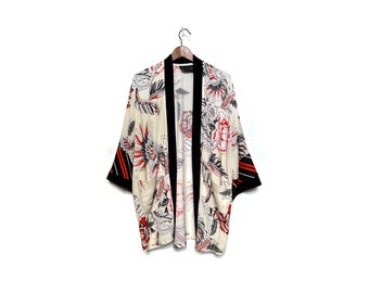 Floral and Feather Print Viscose Summer Kimono