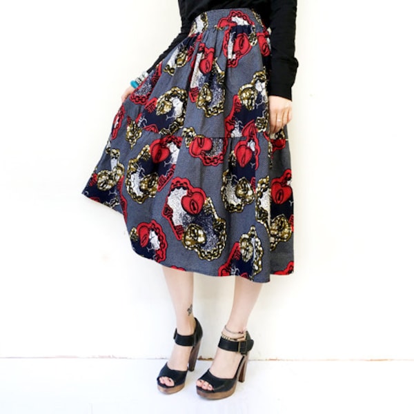 Blue and Red Heart Locket Prairie Skirt