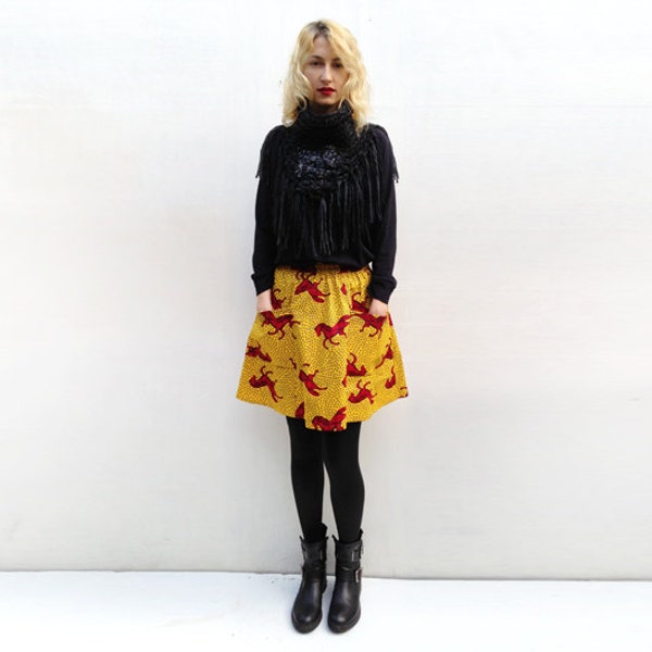 Horse Print Skirt, Yellow Skirt, African Mini Skirt, Ankara Clothing, Short Skirt