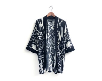 Black Animal Print Kimono