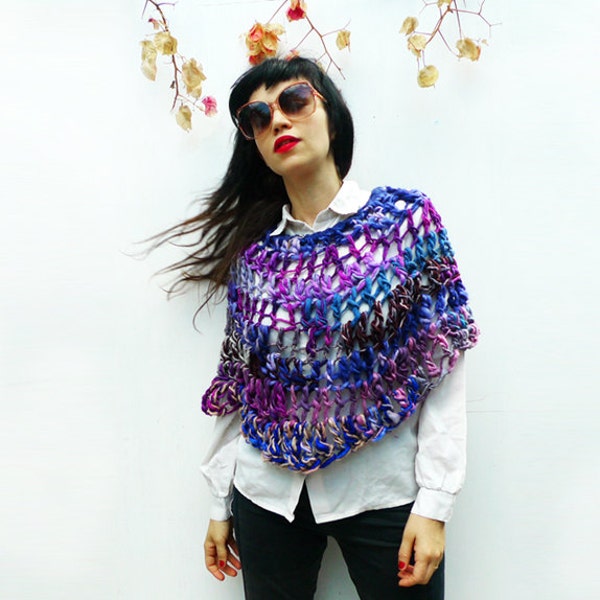 Purple Scarf, Crochet Poncho, Wool Shrug, Womens Accessories, Gift Idea, Unique Scarf, Holiday Gifts, Christmas Gifts, Wool Poncho