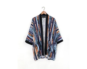 Blue Orange Striped Summer Kimono Cardigan