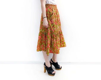 Red Green African Print Summer Skirt / Last Size XS