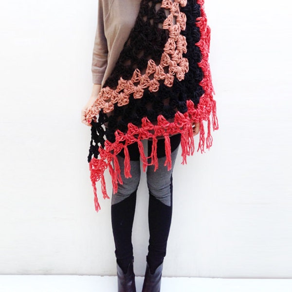 Color Block Triangle Fringe Scarf