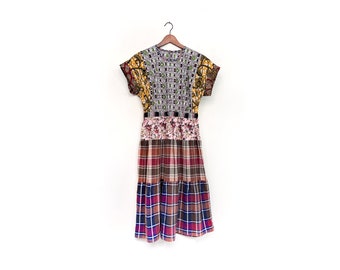 Plaid, Floral and African Mix Print Dress / Size S