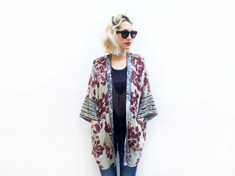 Floral Kimono Cardigan, Summer Cover up, Kimono Jacket, Boho Kimono, Bohemian Clothing