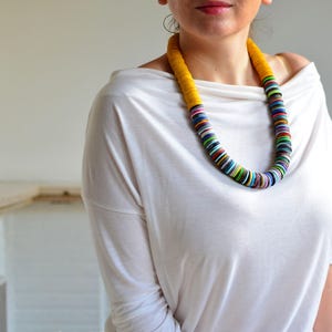 Mustard ethnic necklace, large handmade beads