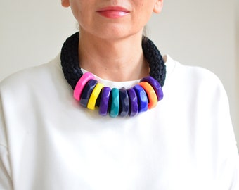 Bold statement necklace in cotton and clay