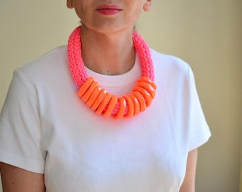 Orange necklace, bright necklace, spring necklace, neon necklace, statement necklace, orange statement necklace, fluo necklace