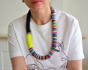 Colourful bead necklace with neon accent