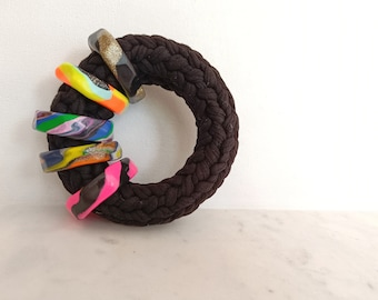 Funky bracelet in soft cotton and clay