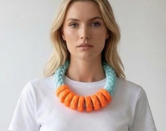 Bold Orange Statement Necklace, Sculptural Modern Jewellery, Chunky Abstract Necklace, Fashion Forward Accessory