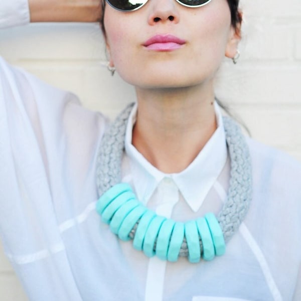 Mint necklace, statement necklace, blue necklace, bold necklace, minimalist necklace, modern necklace, light blue necklace