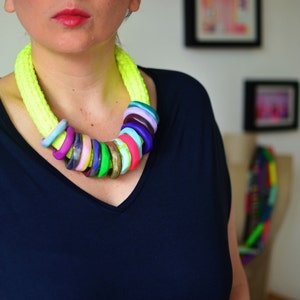 Neon necklace, statement necklace, bold necklace, bright necklace, colorful necklace, spring necklace, funky necklace, neon rope necklace image 3