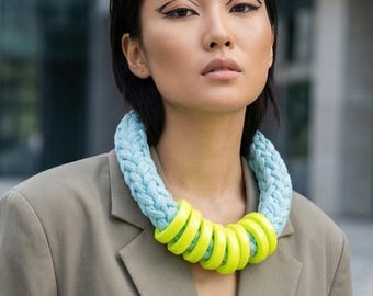 Bright statement necklace: mint and neon yellow