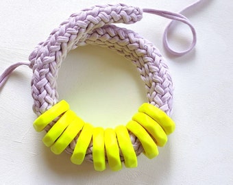 Neon necklace, spring fashion, lilac necklace, bright necklace, statement necklace, rope necklace, collar necklace, everyday necklace