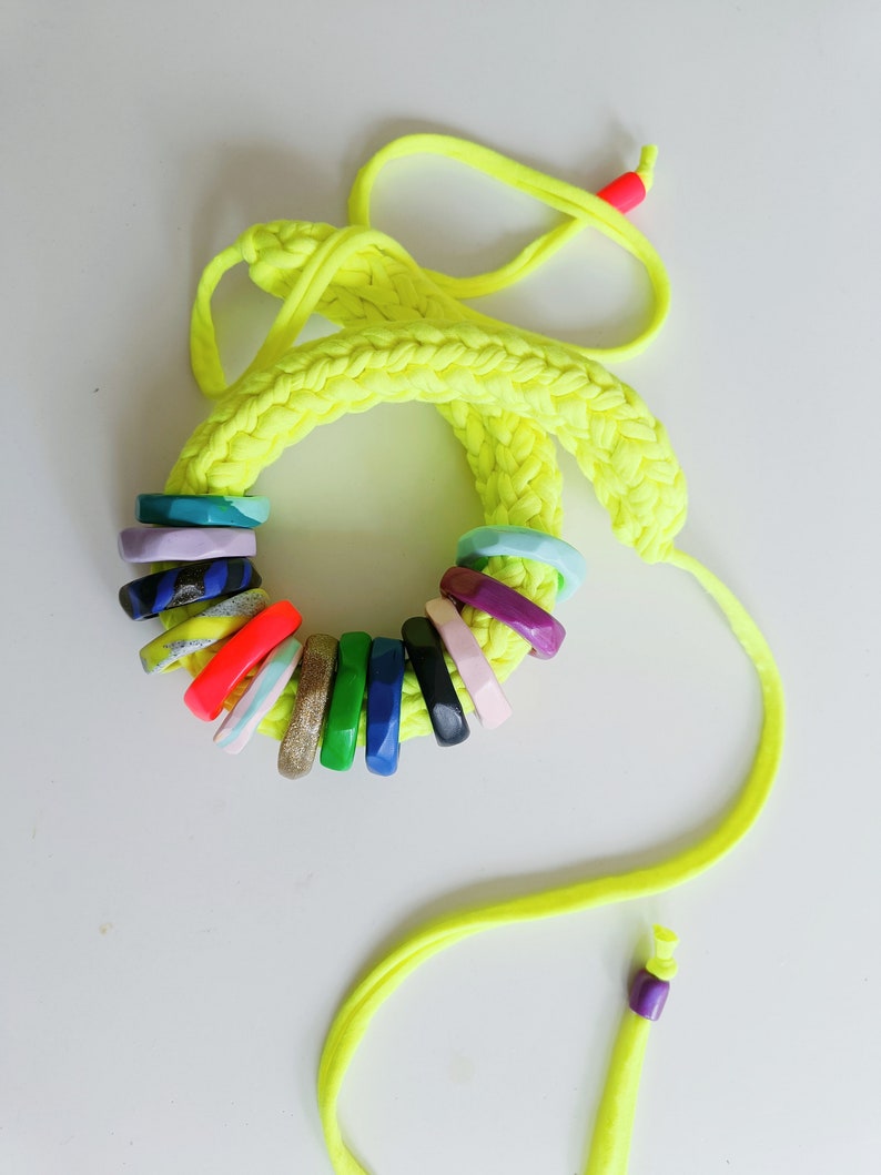 Neon necklace, statement necklace, bold necklace, bright necklace, colorful necklace, spring necklace, funky necklace, neon rope necklace image 1