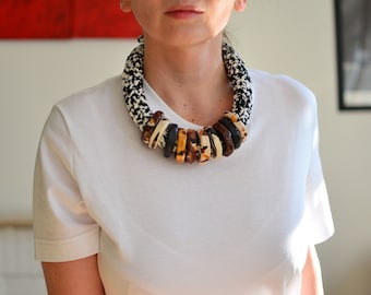 Leopard necklace, African necklace, unique necklace, statement necklace, chunky necklace, large collar necklace, original necklace