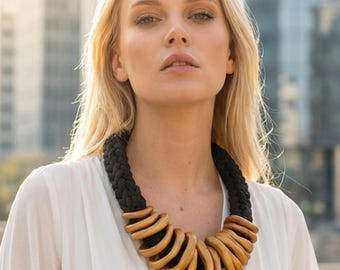 Golden bib necklace, oversized, bulky, rich textured