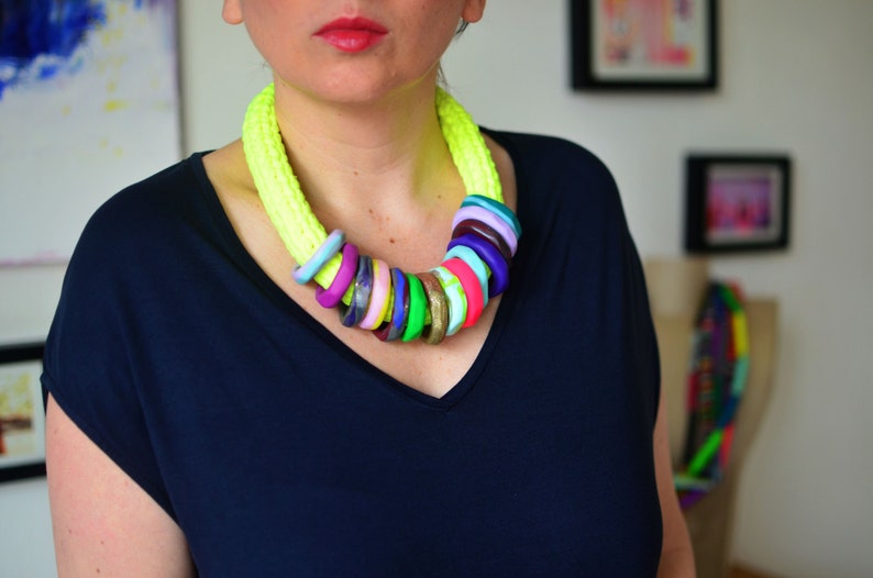 Neon necklace, statement necklace, bold necklace, bright necklace, colorful necklace, spring necklace, funky necklace, neon rope necklace image 3