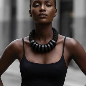 Bulky, black statement necklace, bold, unisex, comfortable to wear